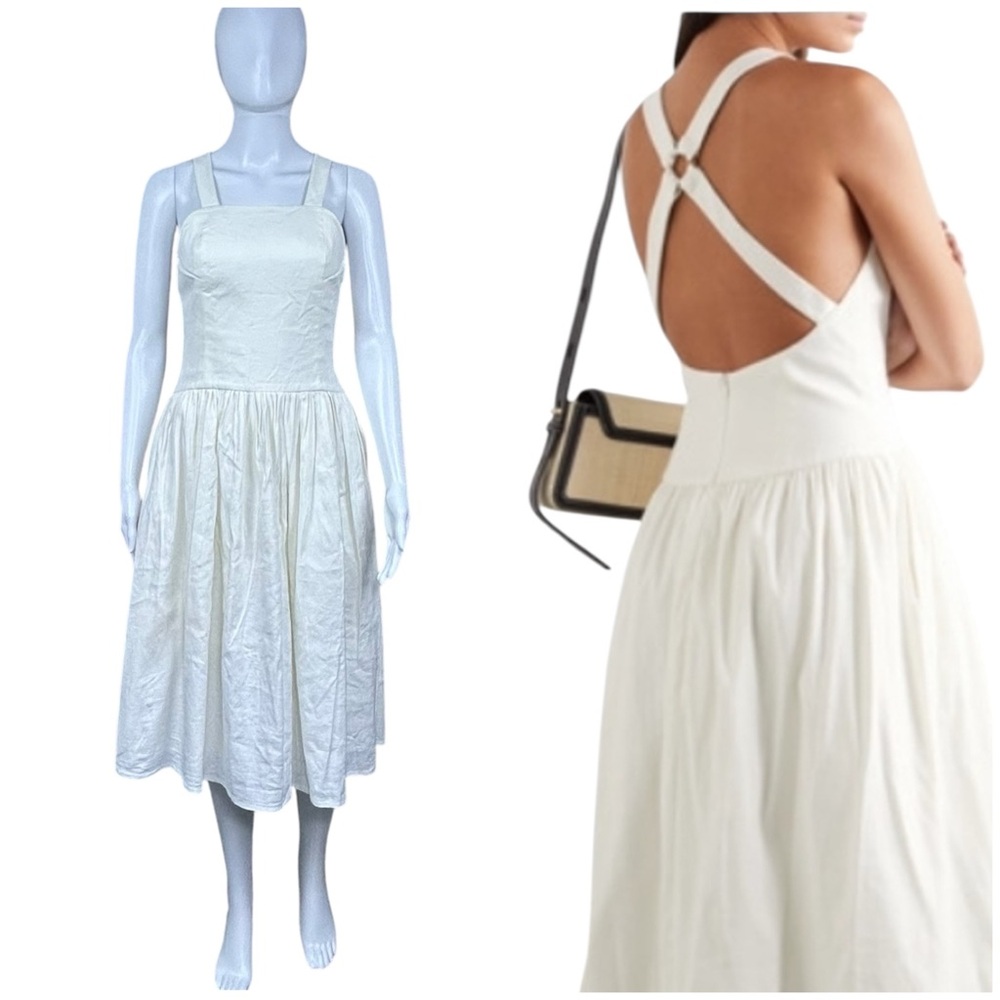 Anna Quan Coco Linen Blend Midi Dress Sz 4 / AU 8 Pockets Cottagecore Resort